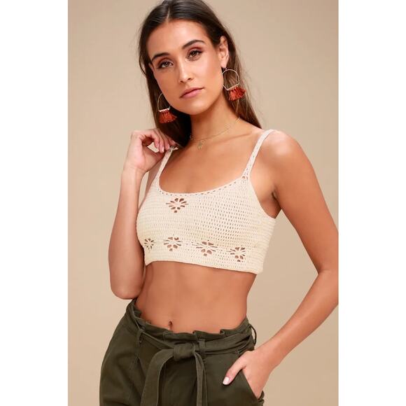 Free People Berkinette Crochet Bralette Crop Top Boho Festival Cream Brami XS S - Picture 9 of 9